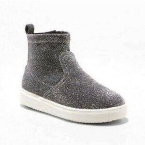 Cat & Jack Girls Annora Sock Silver Metallic Glitter High Top Sneakers Size 3